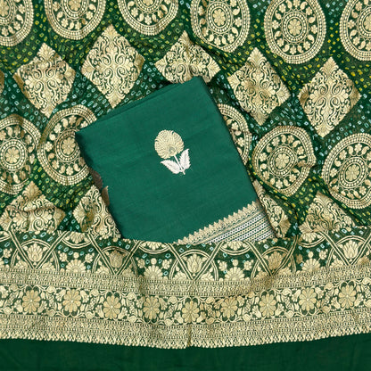 Green Chiniya silk suit with Khaddi georgette dupatta