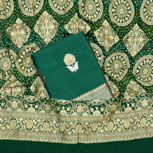 Green Chiniya silk suit with Khaddi georgette dupatta