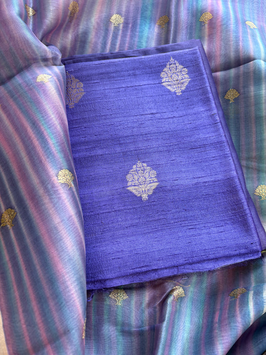 Lavender raw silk kurta, bottom and kora digital dupatta