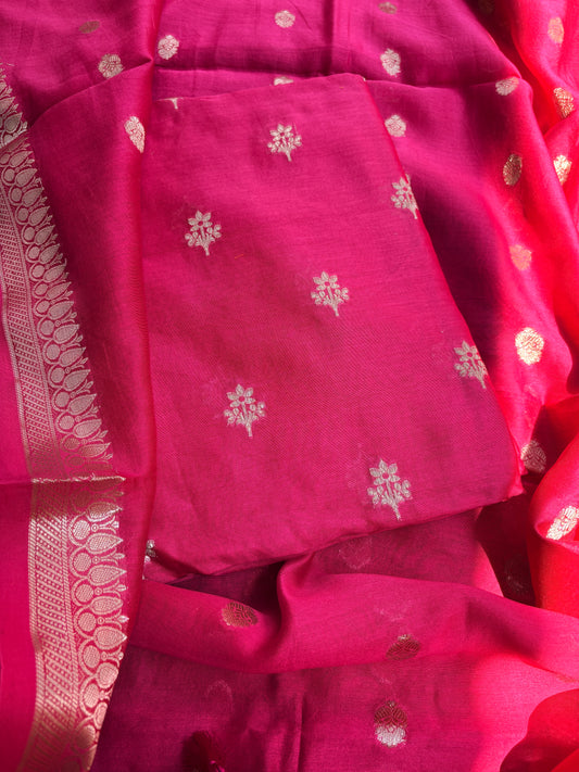Pink Chanderi silk 3 piece suit set