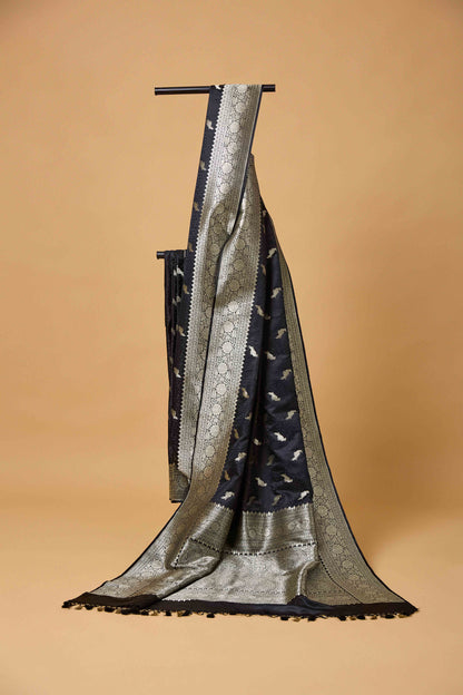 Black Tenchui Weaving Mashru Silk Saree