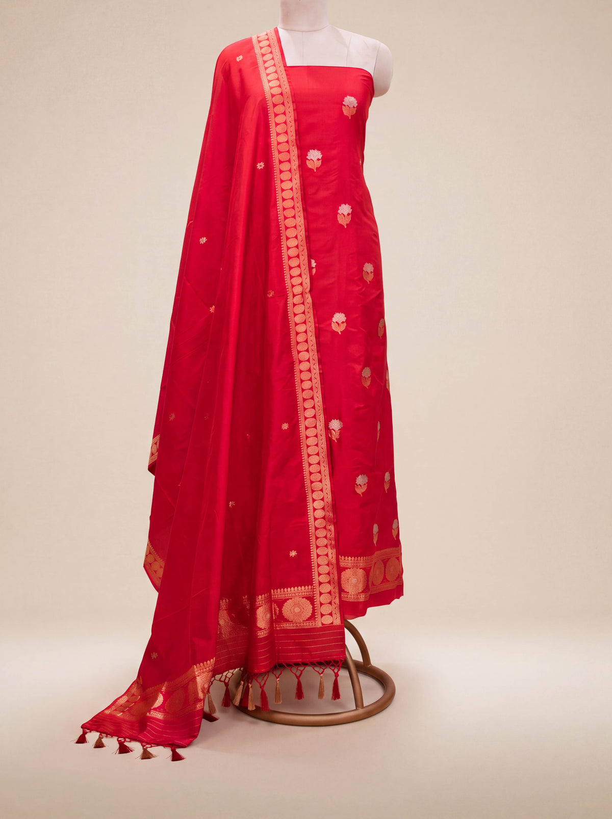 Red katan by katan silk kadhwa suit set