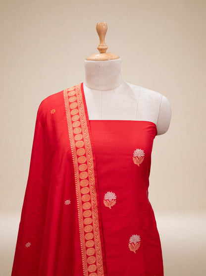 Red katan by katan silk kadhwa suit set