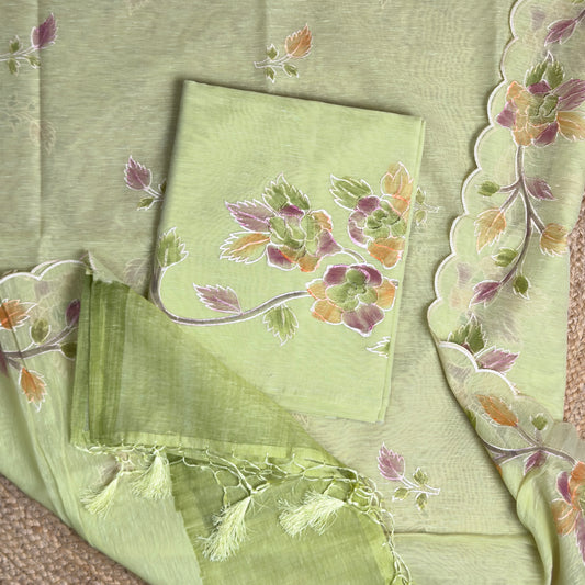 Green linen cotton suit set