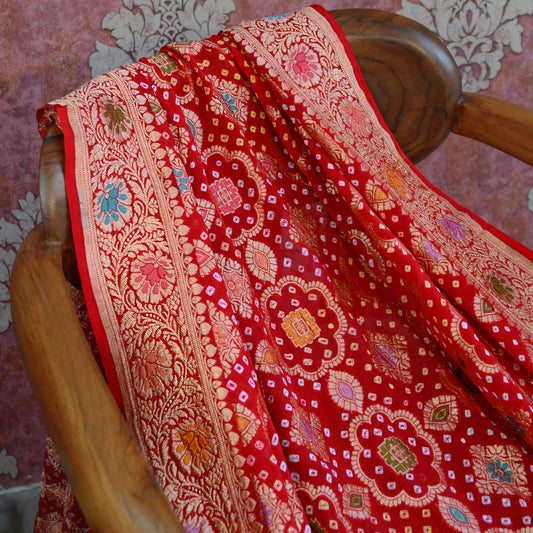 Red bandhani Khaddi georgette dupatta