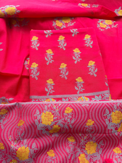 Pink Resham weaving flower Chanderi suit set( cc-12)