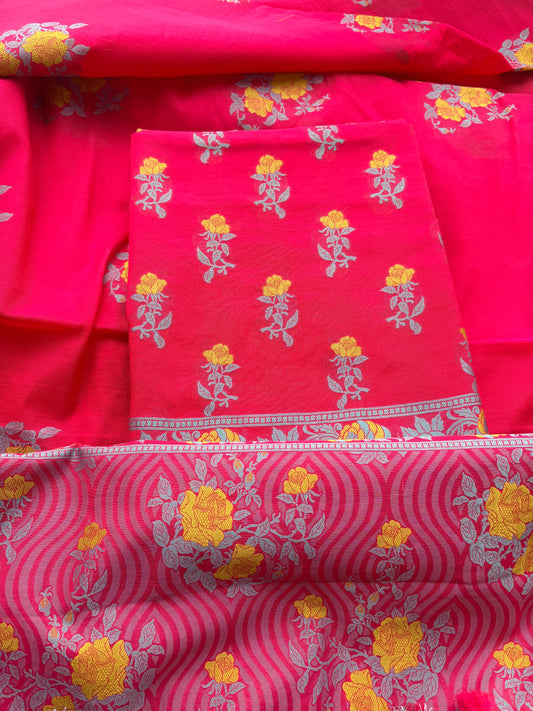 Pink Resham weaving flower Chanderi suit set( cc-12)