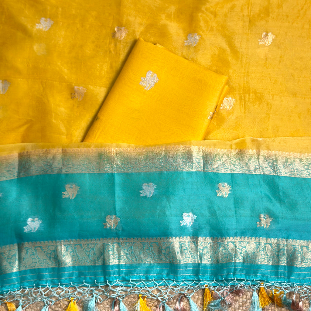 Mustard Kora with Turq shaded dupatta