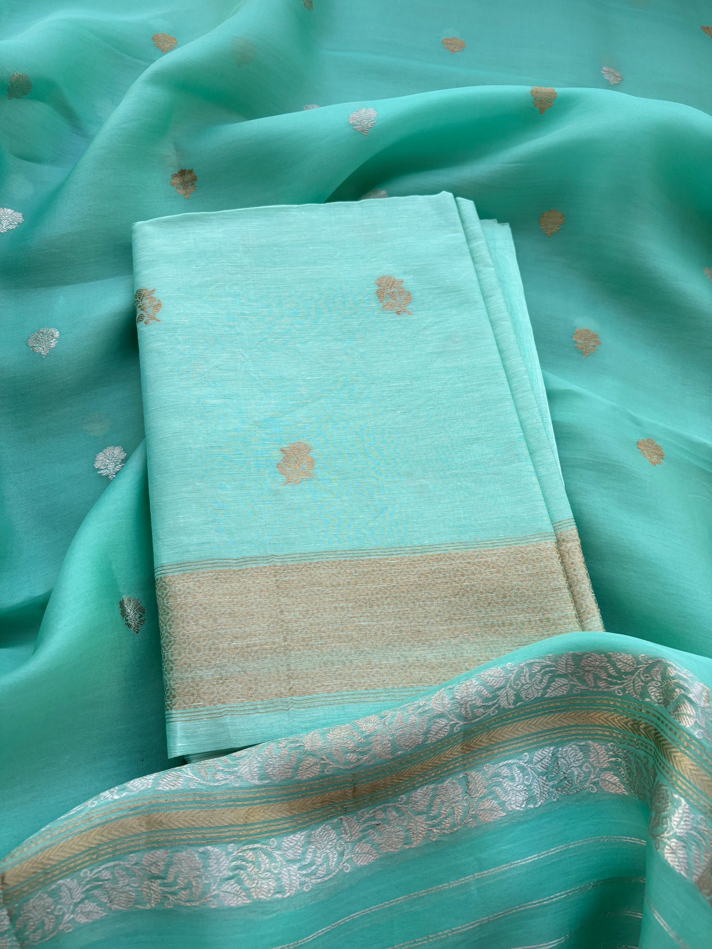 Green linen silk suit set