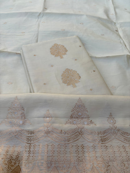 Cream Chiniya silk 3 piece suit set