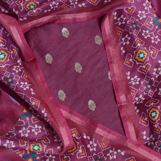Wine Chanderi silk suit set with Patola print dupatta