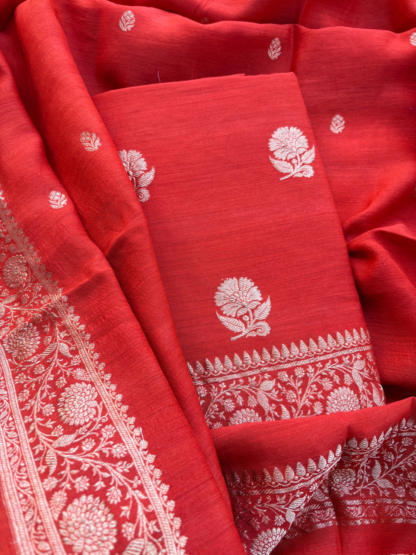 Orange moonga silk kadhwa suit set