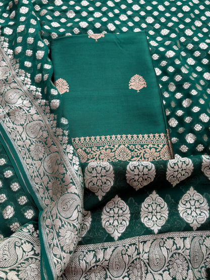 Green mango silk with georgette dupatta