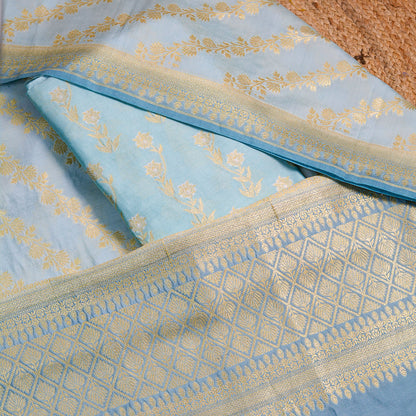 Blue Chiniya silk with chaap dyed dupatta