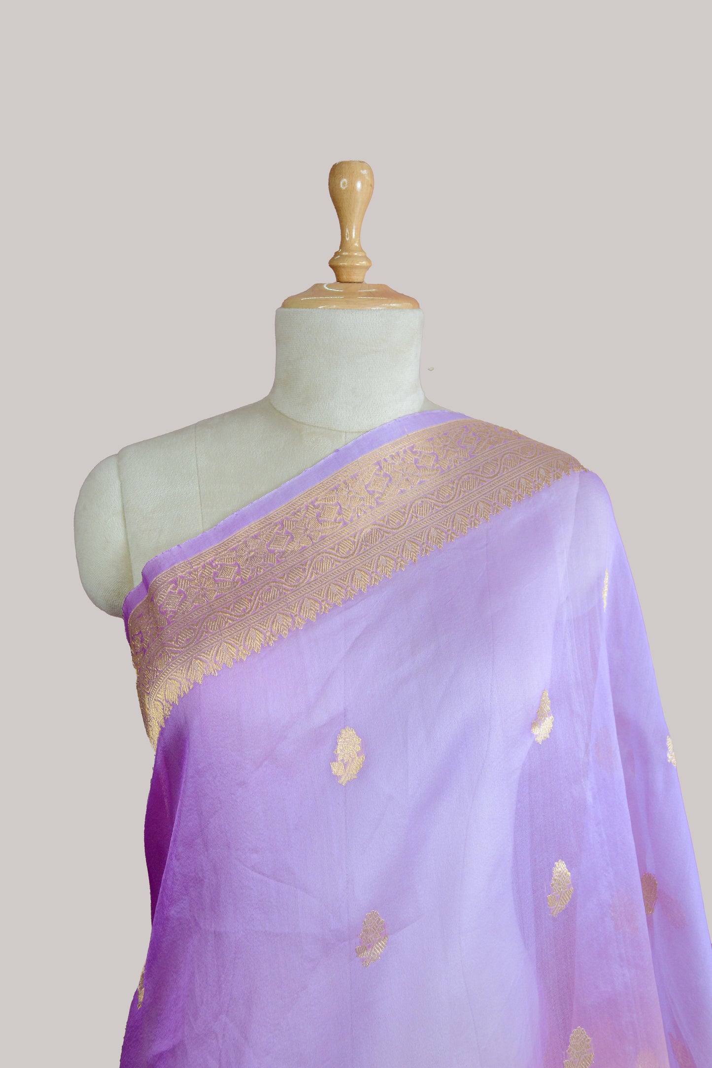 Lavender shaded kora silk saree