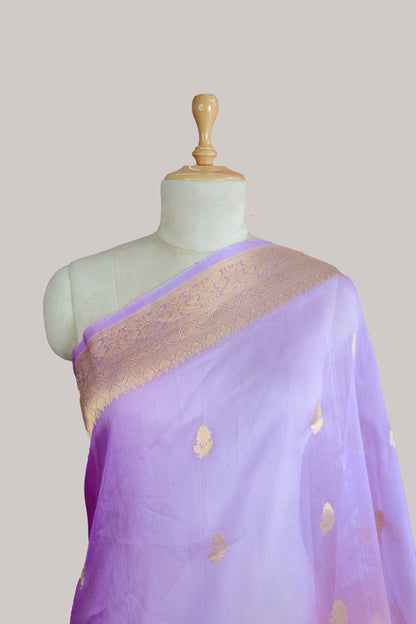 Lavender shaded kora silk saree