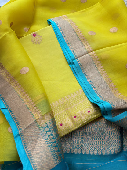 Lime suit with blue shaded dupatta