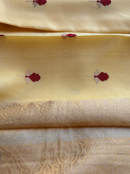 Yellow red meenadar kora silk saree