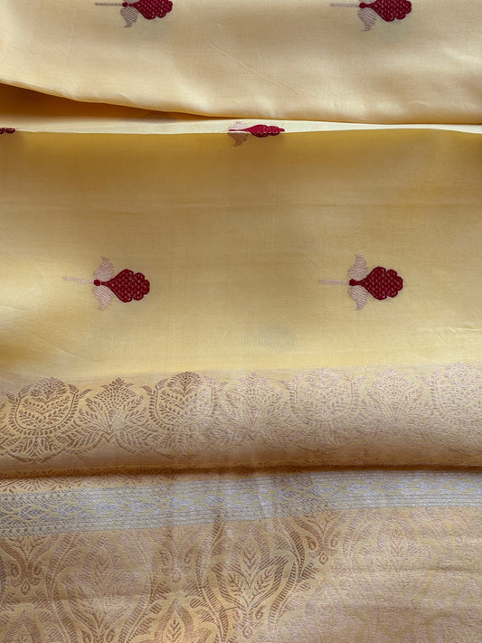 Yellow red meenadar kora silk saree