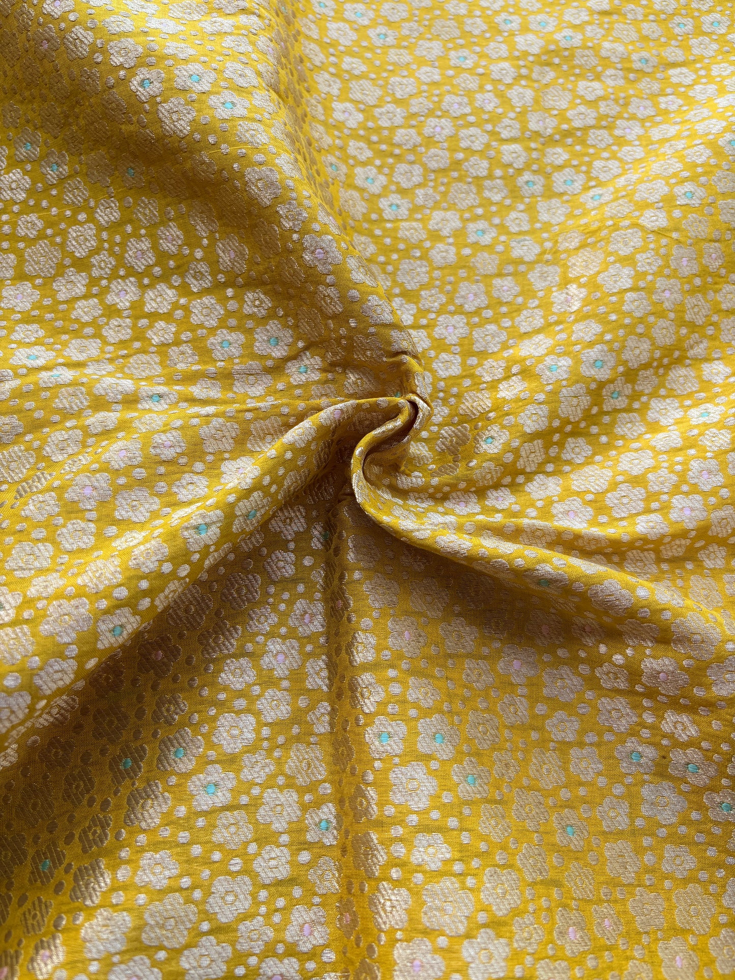 Yellow katan silk brocade fabric