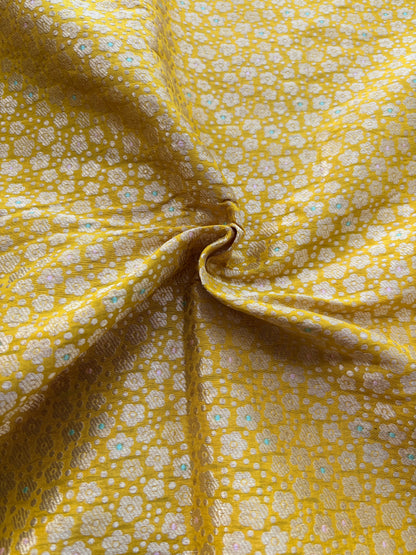 Yellow katan silk brocade fabric