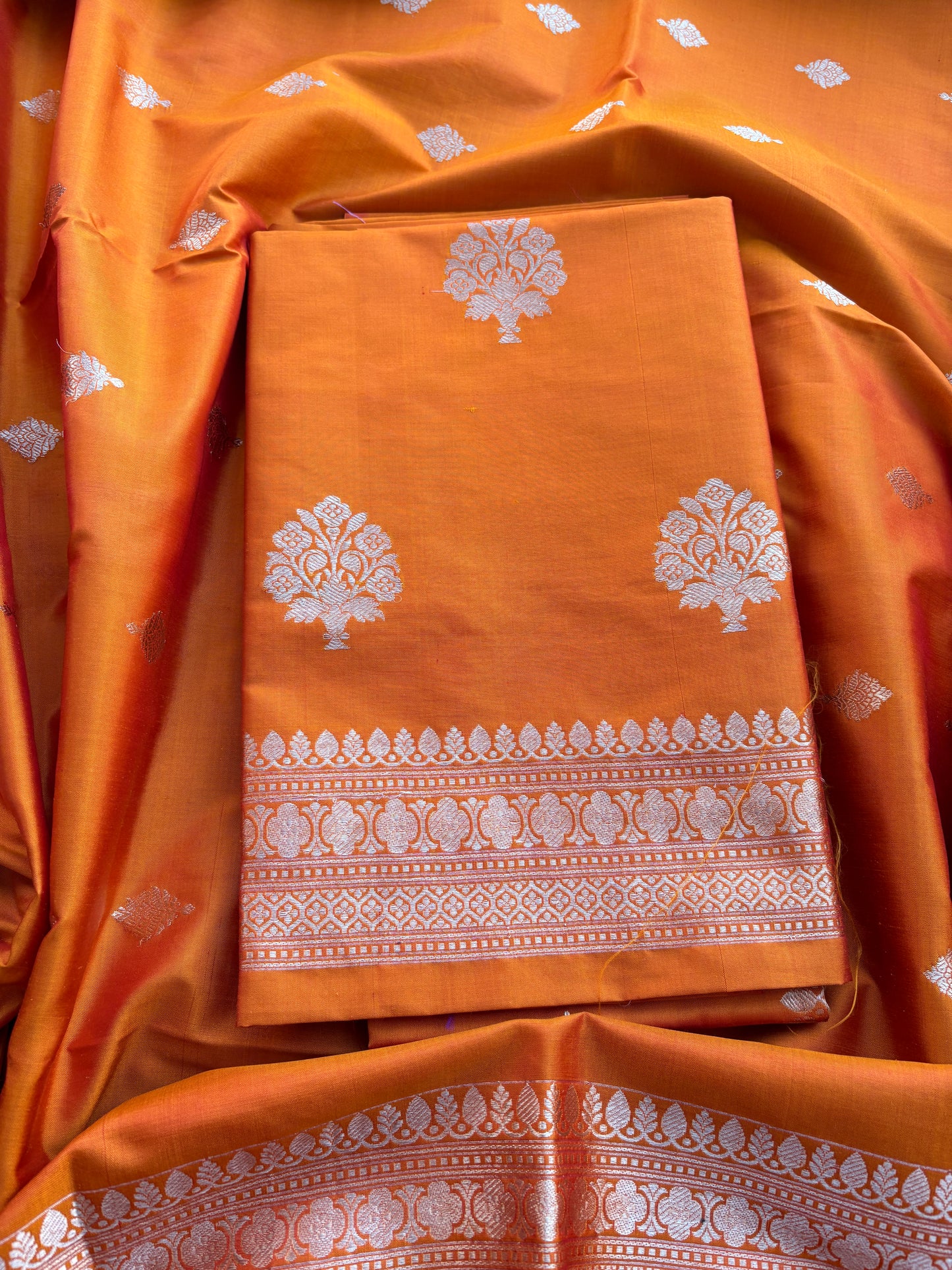 Orange katan by katan silk kadhwa suit set
