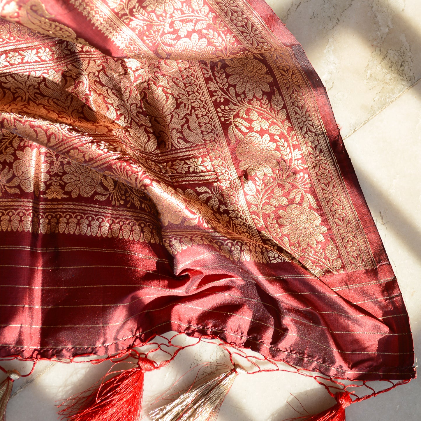 Wine katan silk kadhwa dupatta