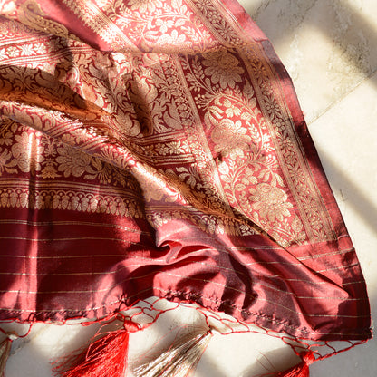 Wine katan silk kadhwa dupatta