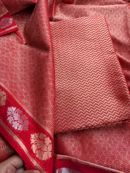 Red cotton tissue silk suit set