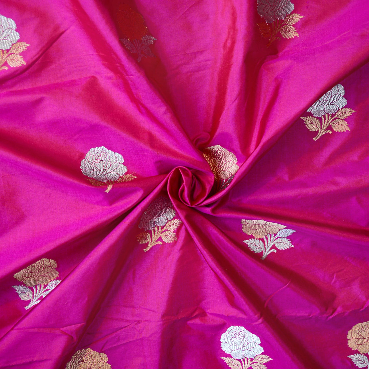 Pink katan silk flower booti fabric