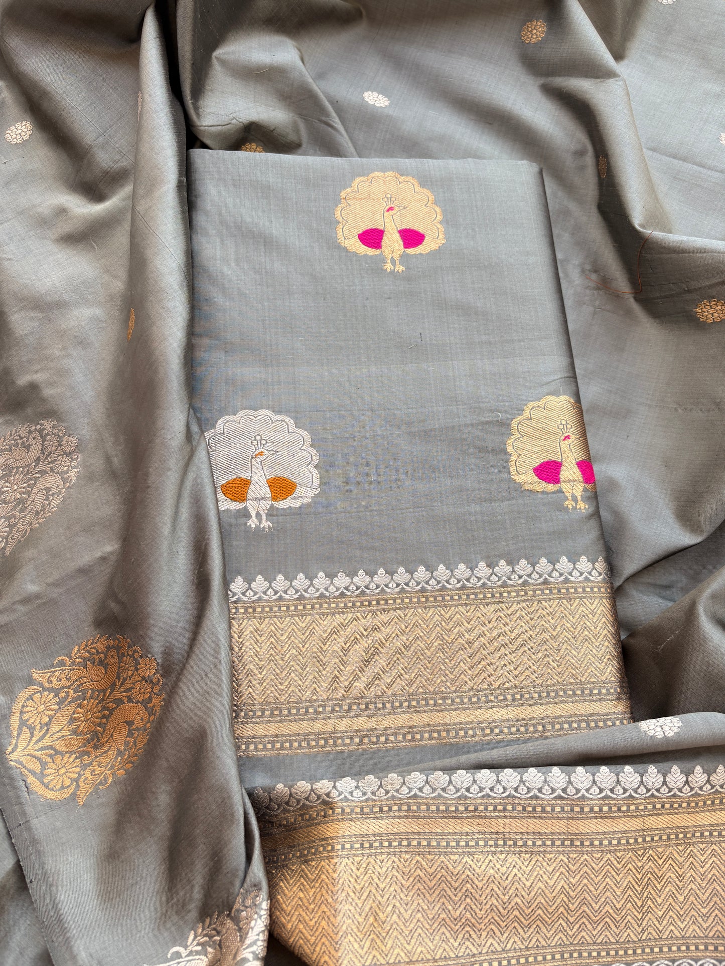 Grey katan by katan silk kadhwa suit set