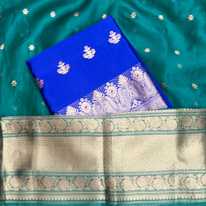 Blue green mango silk with kora dupatta suit set