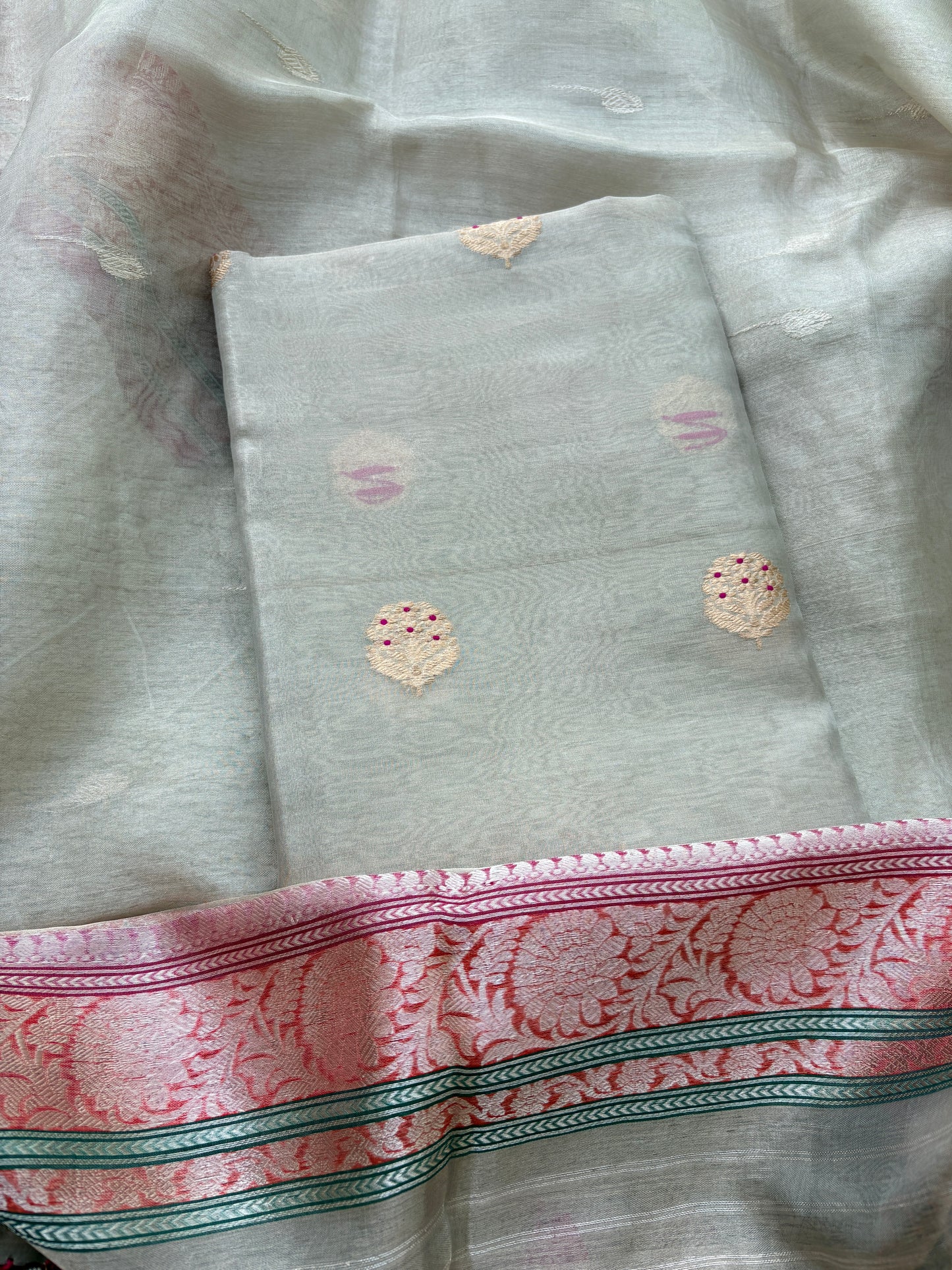 Cream tissue suit set with kora tissue dupatta