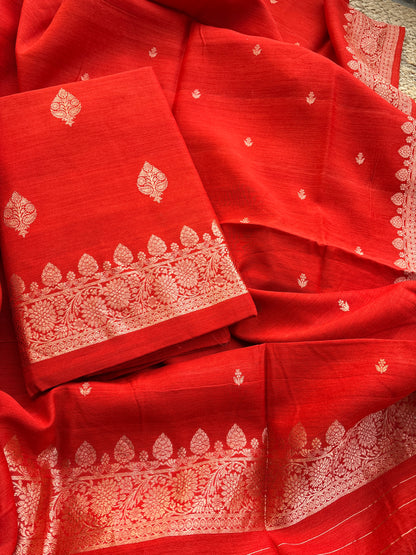 Rust orange moonga silk kadhwa suit set