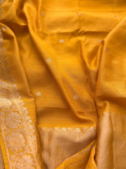 Yellow moonga silk kadhwa suit set