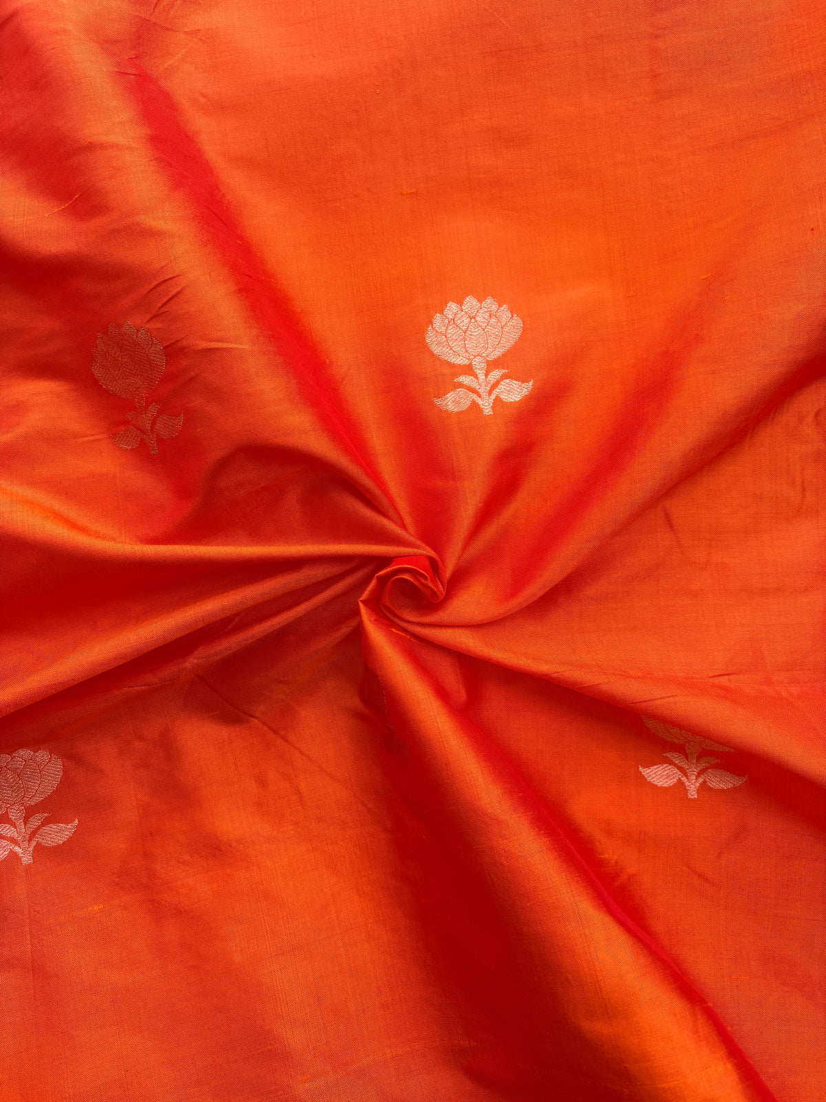 Orange katan silk kadhwa fabric