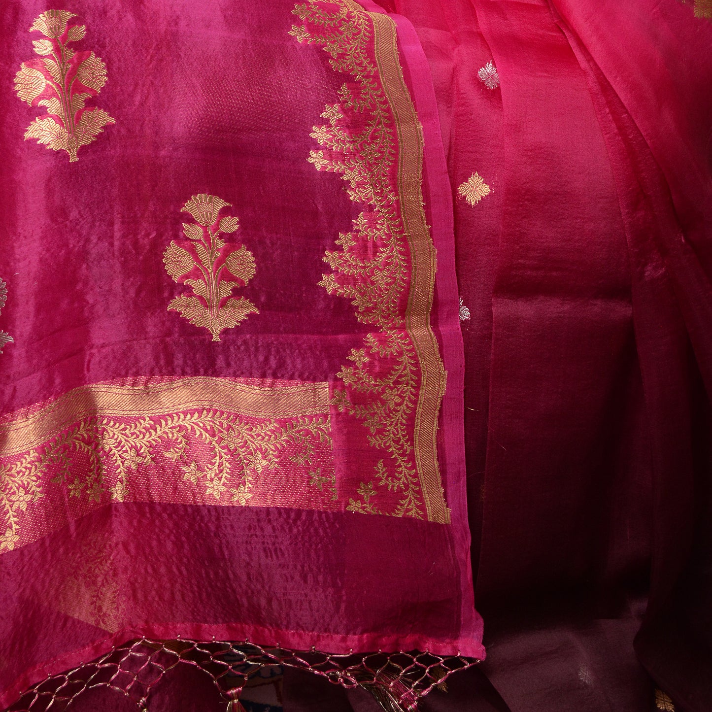 Pink shaded kora silk saree