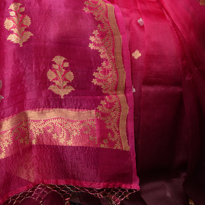 Pink shaded kora silk saree