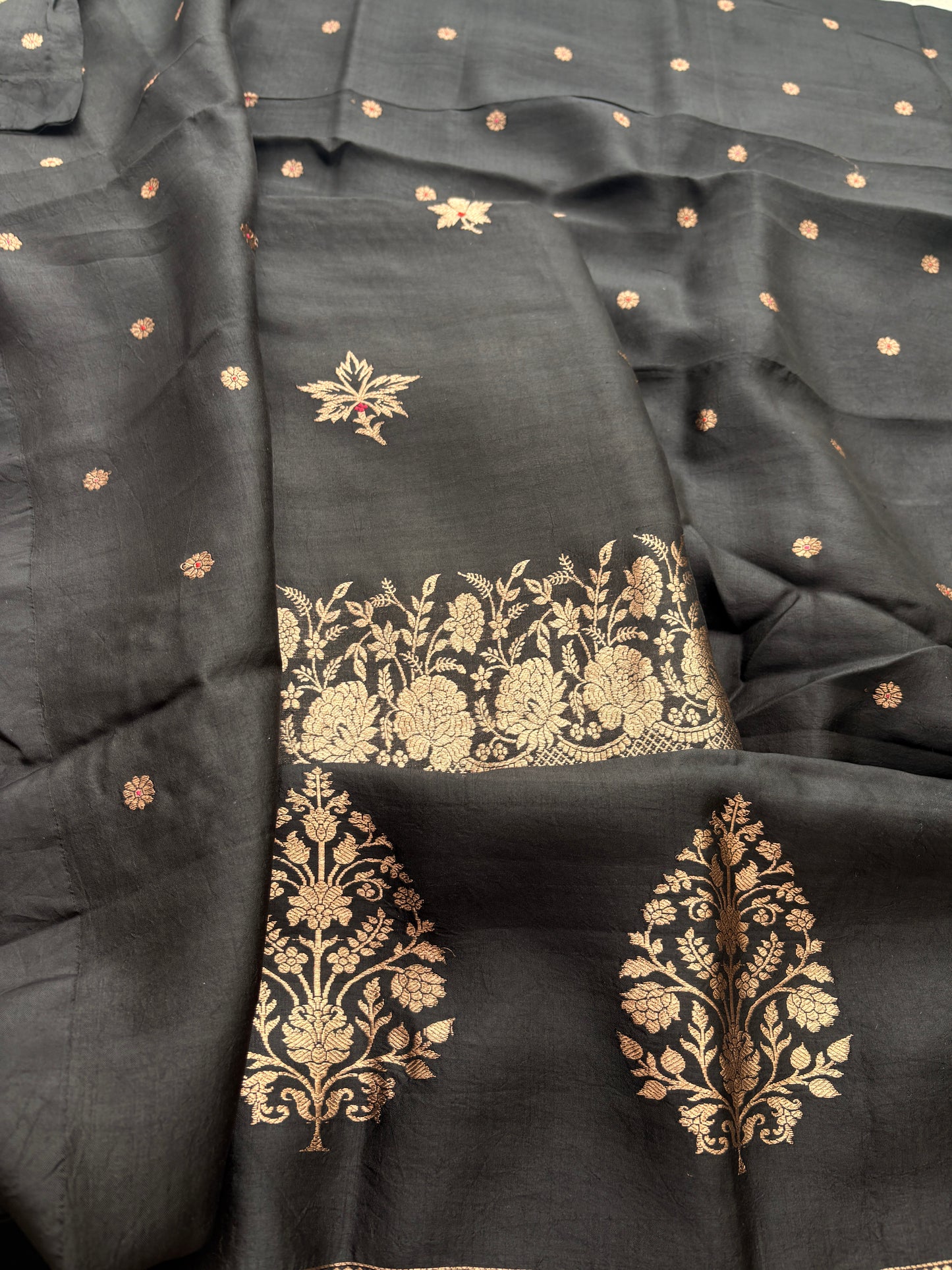 Black mango silk kadhwa suit set