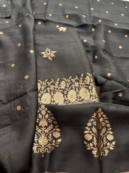 Black mango silk kadhwa suit set