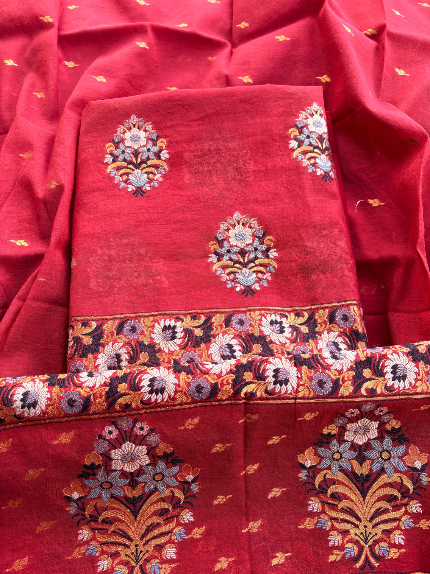 Red meenadar weaving Chanderi suit set