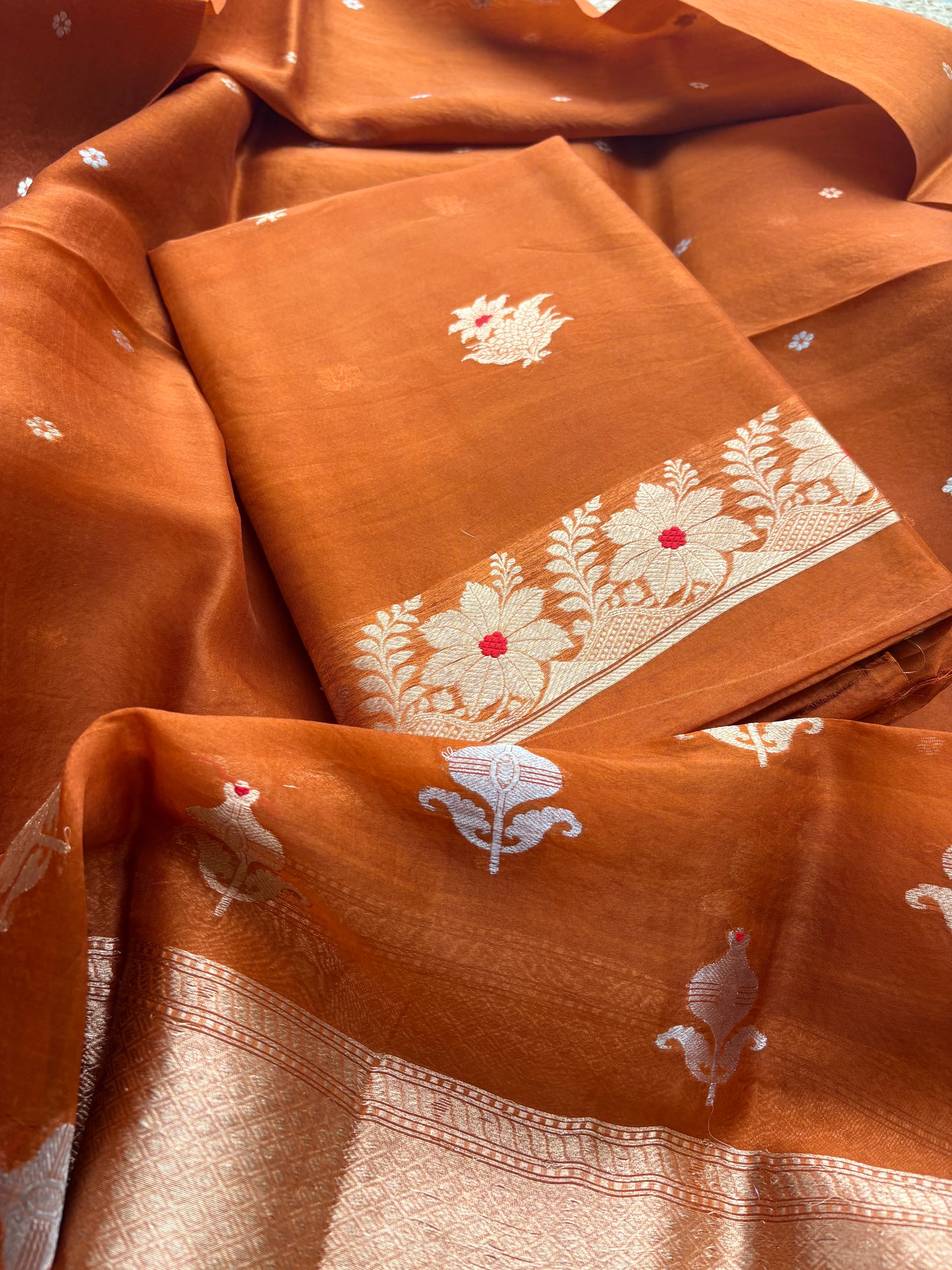 Rust kora kadhwa silk suit set