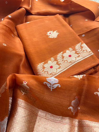 Rust kora kadhwa silk suit set