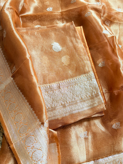 Orange gold tissue kadhwa 3 piece suit set