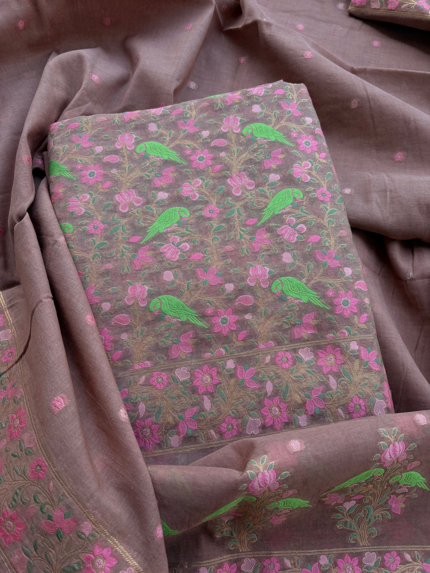 Brown Chanderi meenadari weaving suit set