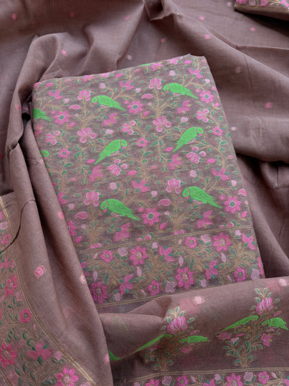 Brown Chanderi meenadari weaving suit set