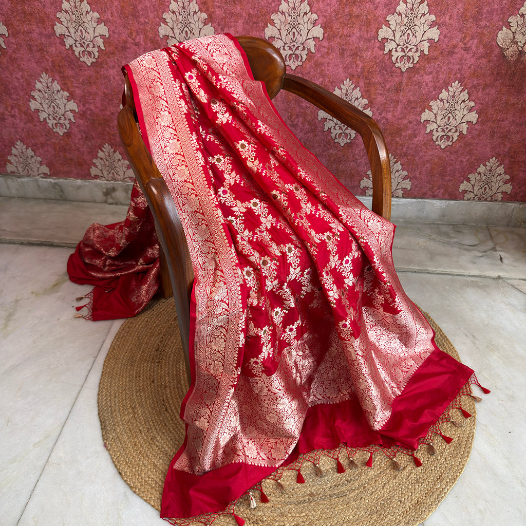 Red katan silk meendar dupatta