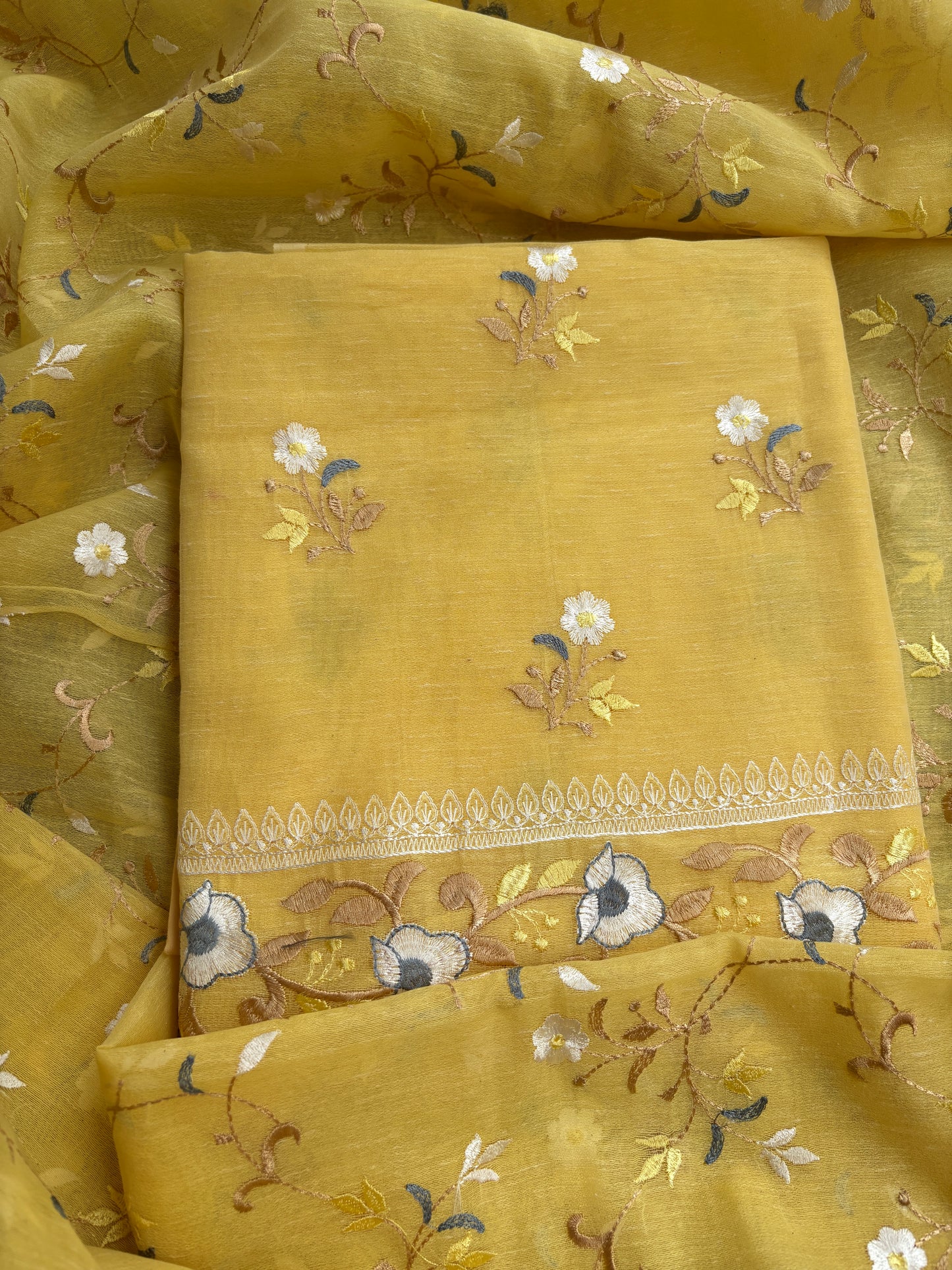 Yellow cotton linen 3 piece suit set