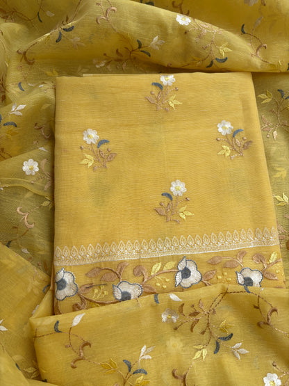 Yellow cotton linen 3 piece suit set