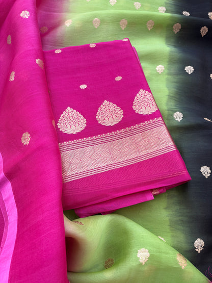 Pink Chiniya silk kurta with shaded dupatta